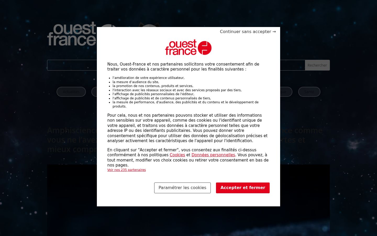 Screenshot del banner di consenso mostrato prima di qualsiasi interazione