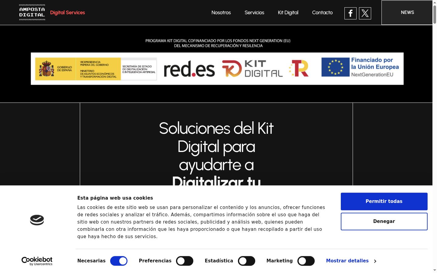 Captura de pantalla del banner de consentimiento mostrado antes de cualquier interacción