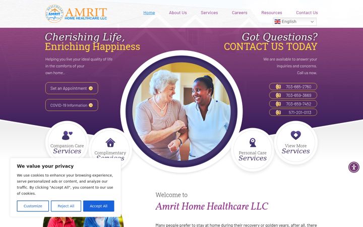 Screenshot of amrithomehealthcare.com