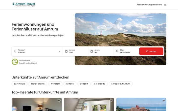 Screenshot of amrum-travel.de