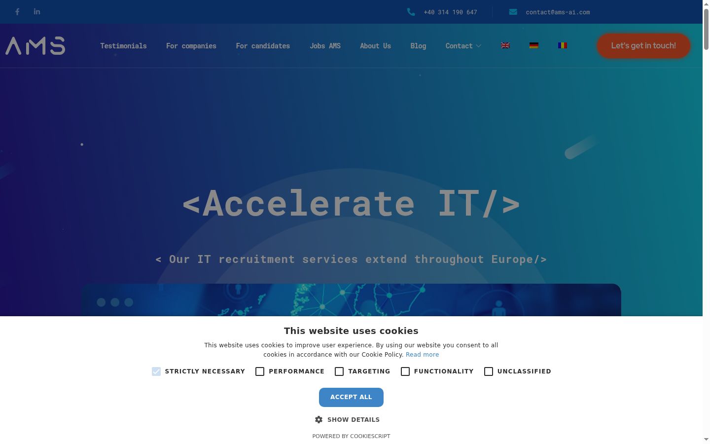 Screenshot del banner di consenso mostrato prima di qualsiasi interazione