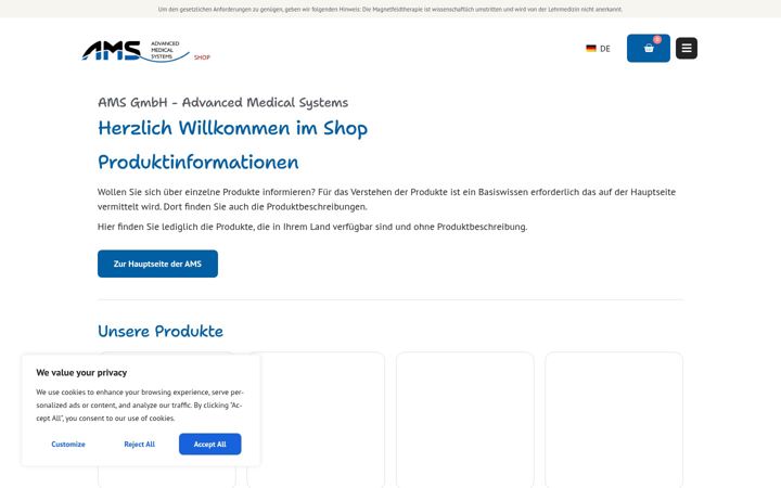 Ekraanipilt saidist ams-onlineshop.de