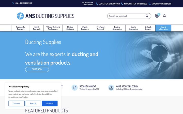 Captura de pantalla de amsductingsupplies.co.uk