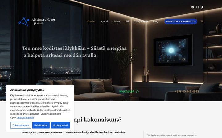 Screenshot of amsmarthome.fi