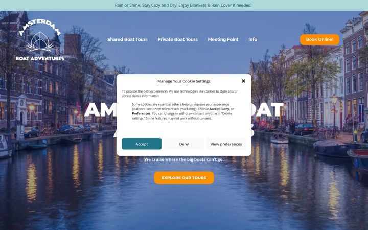 Screenshot of amsterdamboatadventures.com