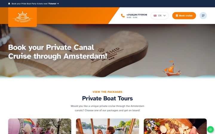 Screenshot of amsterdamboatexperience.com
