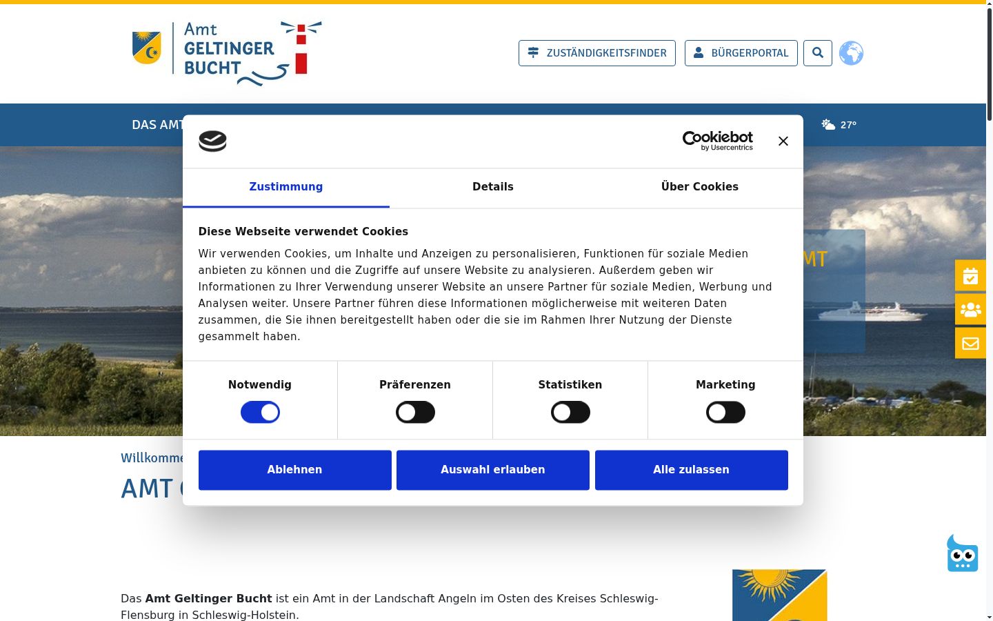 Capture d'écran de la bannière de consentement affichée avant toute interaction