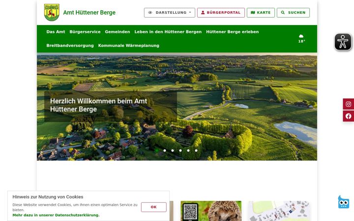 Screenshot of amt-huettener-berge.de