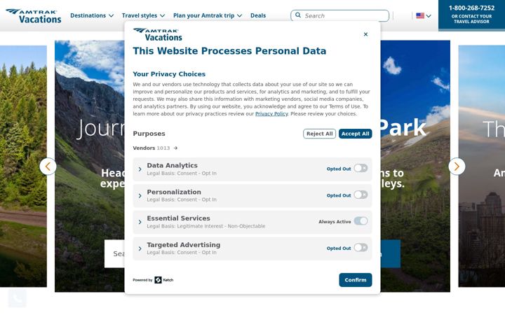 Zrzut ekranu amtrakvacations.com