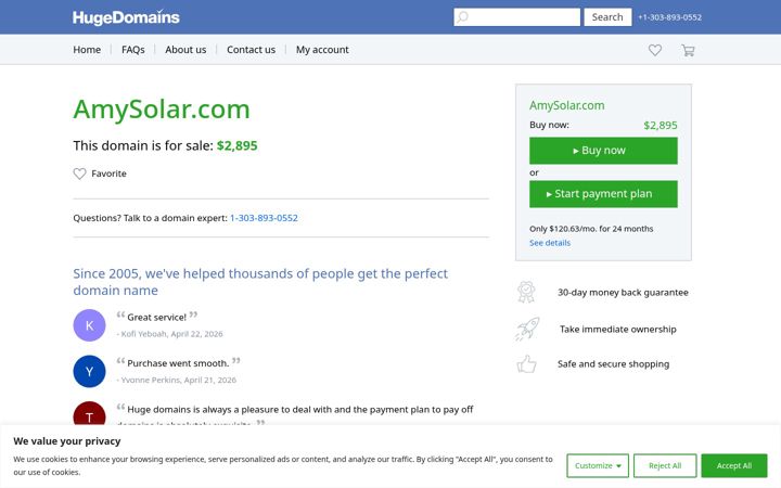 Screenshot of amysolar.com