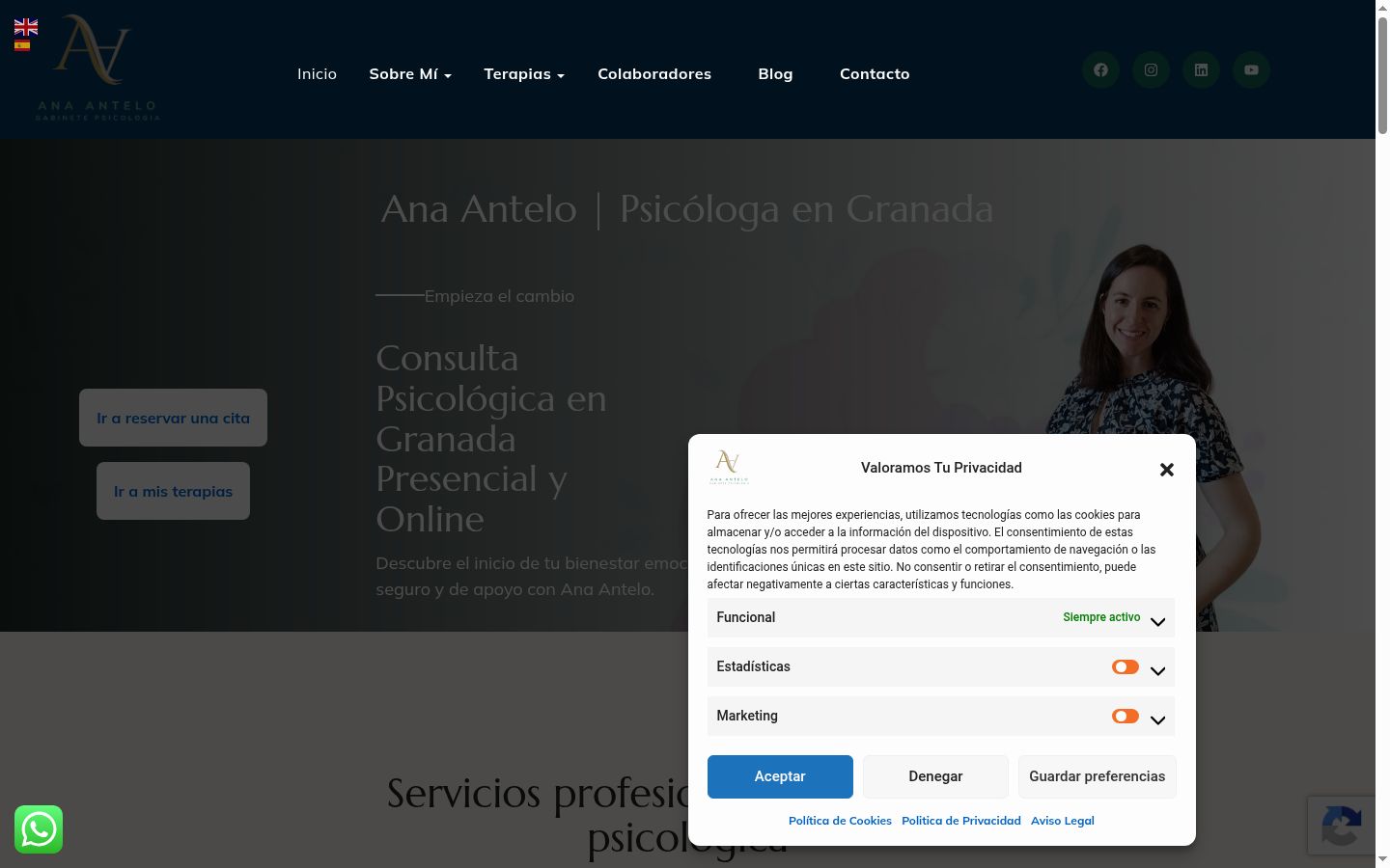 Screenshot del banner di consenso mostrato prima di qualsiasi interazione