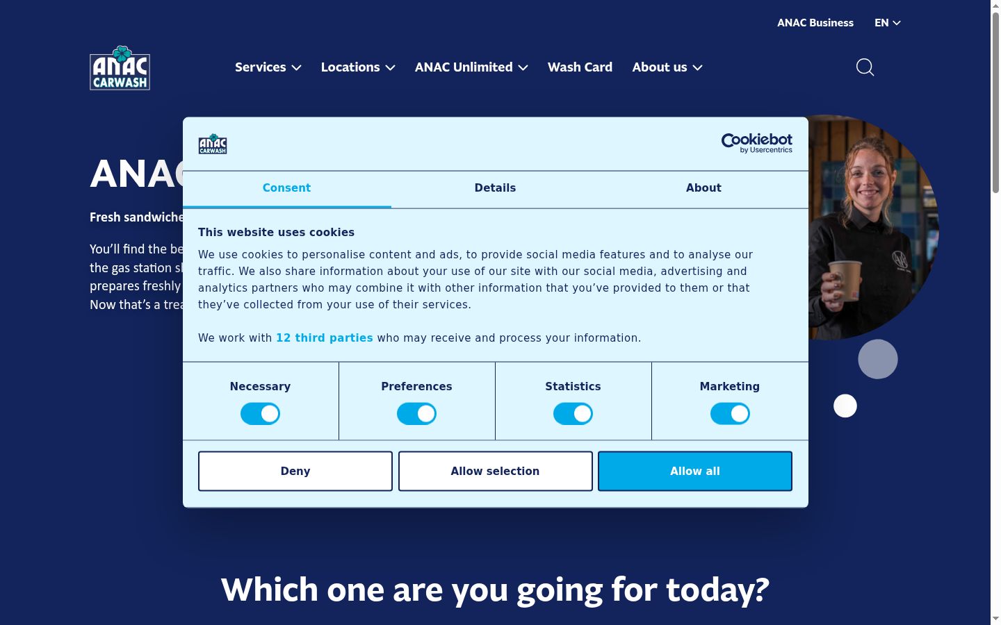 Screenshot del banner di consenso mostrato prima di qualsiasi interazione