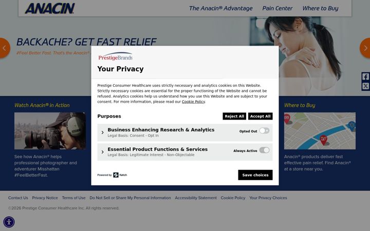 Screenshot of anacin.com