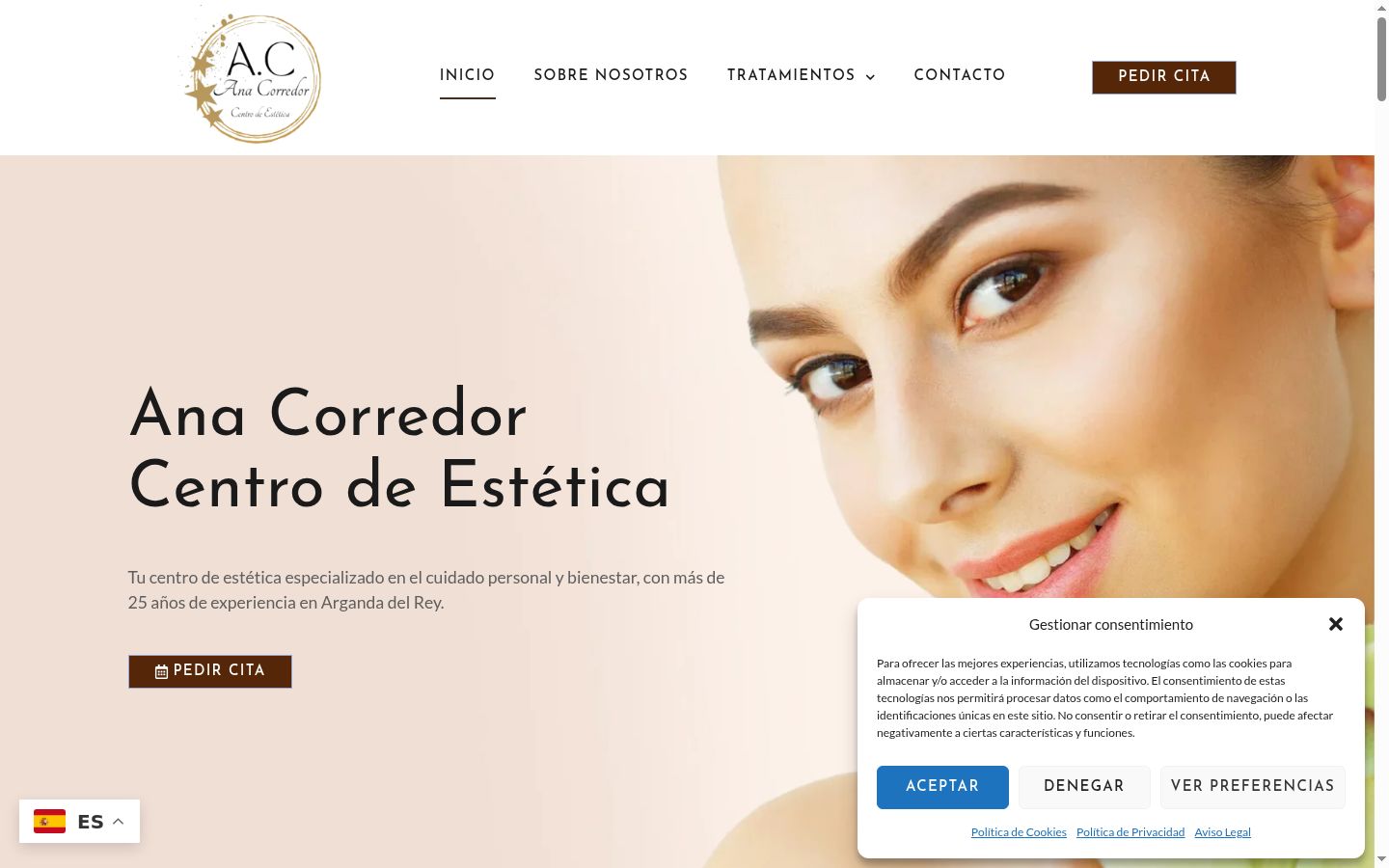 Captura de ecrã do banner de consentimento apresentado antes de qualquer interação
