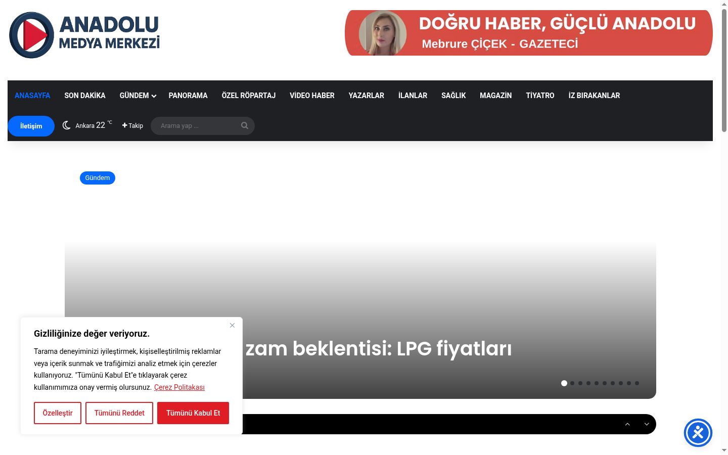 Screenshot del banner di consenso mostrato prima di qualsiasi interazione