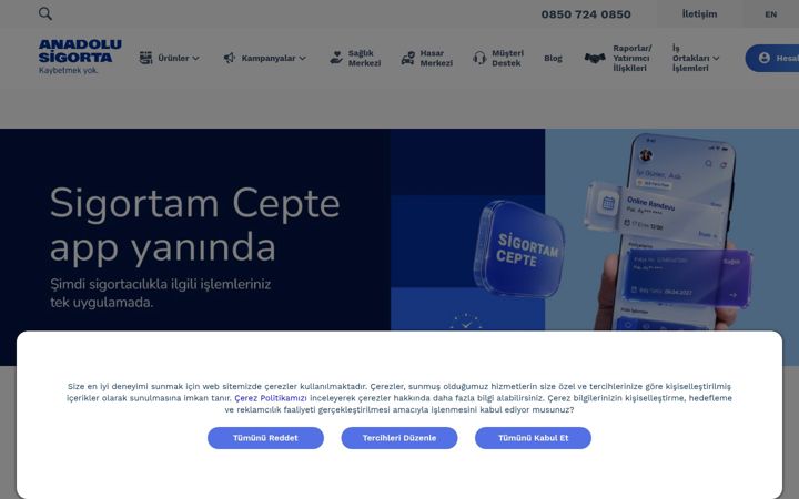 Screenshot of anadolusigorta.com.tr