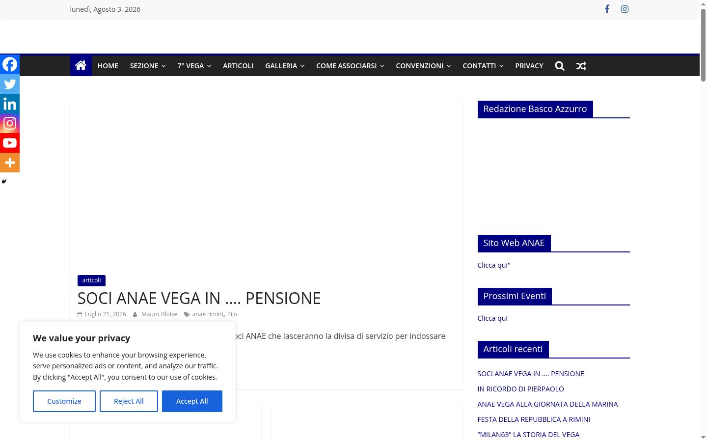 Captura de ecrã do banner de consentimento apresentado antes de qualquer interação