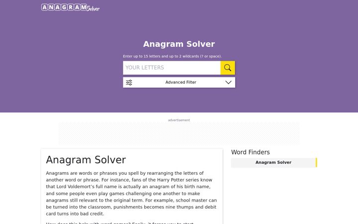 Screenshot of anagram-solver.io