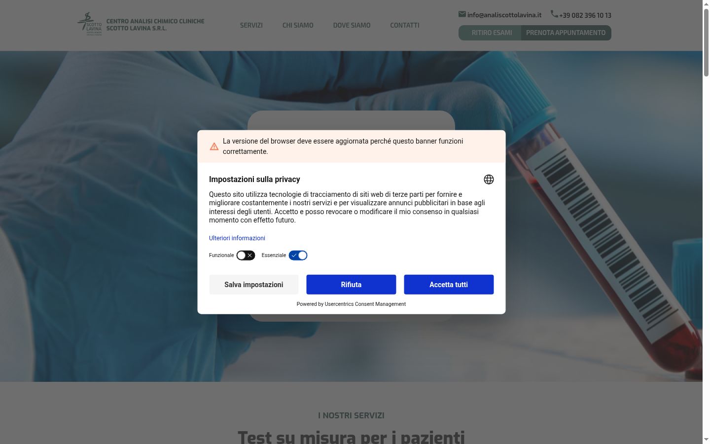Skärmbild av samtyckesbannern som visades före någon interaktion
