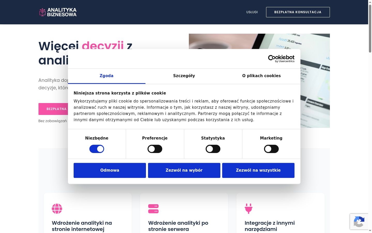 Snímek obrazovky baneru souhlasu zobrazeného před jakoukoli interakcí