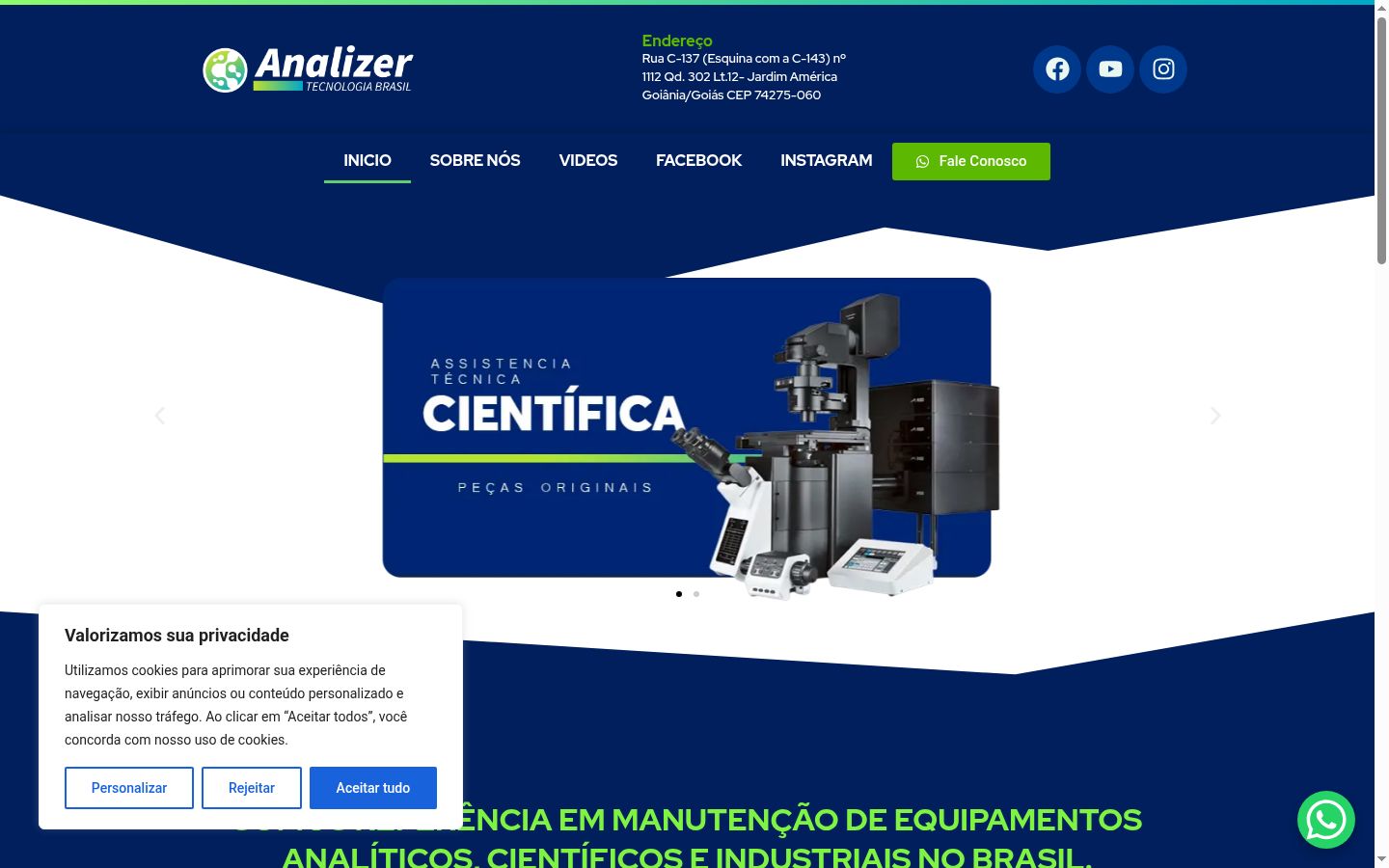 Captura de pantalla del banner de consentimiento mostrado antes de cualquier interacción