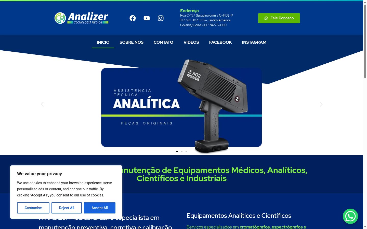 Captura de pantalla del banner de consentimiento mostrado antes de cualquier interacción
