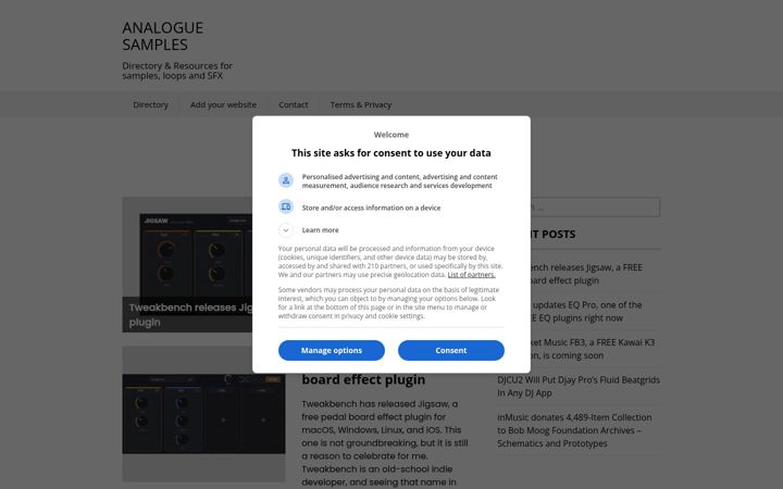 Screenshot of analoguesamples.com