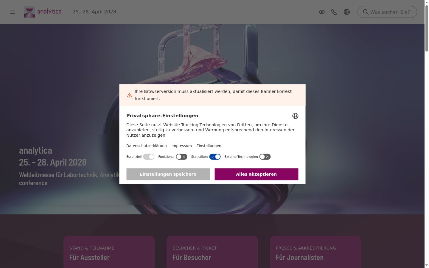 Screenshot del banner di consenso mostrato prima di qualsiasi interazione