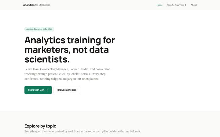 Screenshot of analyticsformarketers.com