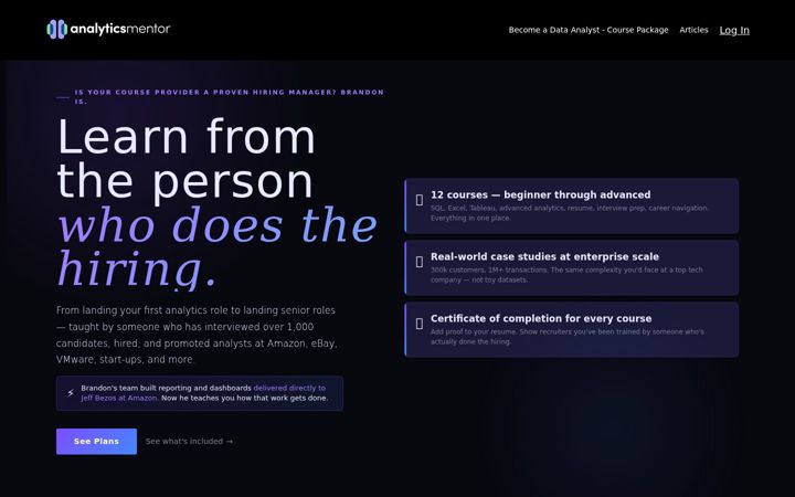Screenshot of analyticsmentor.io