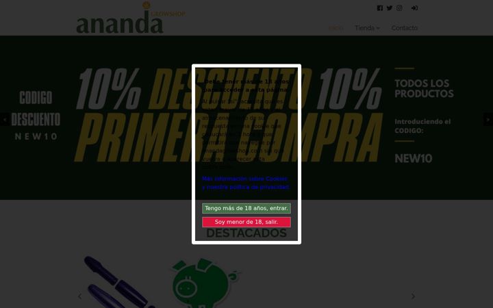Skärmbild av anandagrowshop.es
