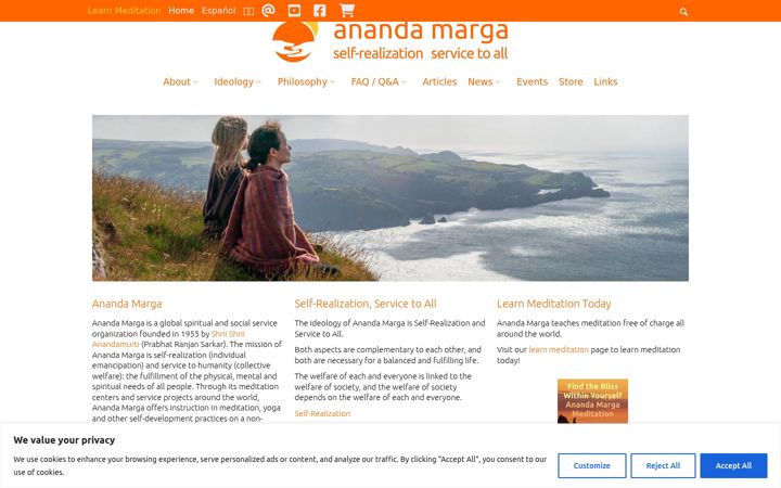 Captură de ecran a anandamarga.org