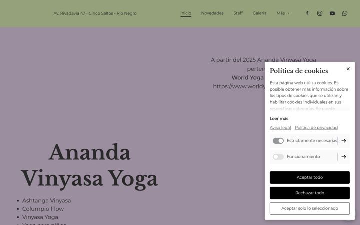 Screenshot of anandavinyasayoga.com
