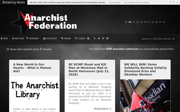 Capture d'écran de anarchistfederation.net