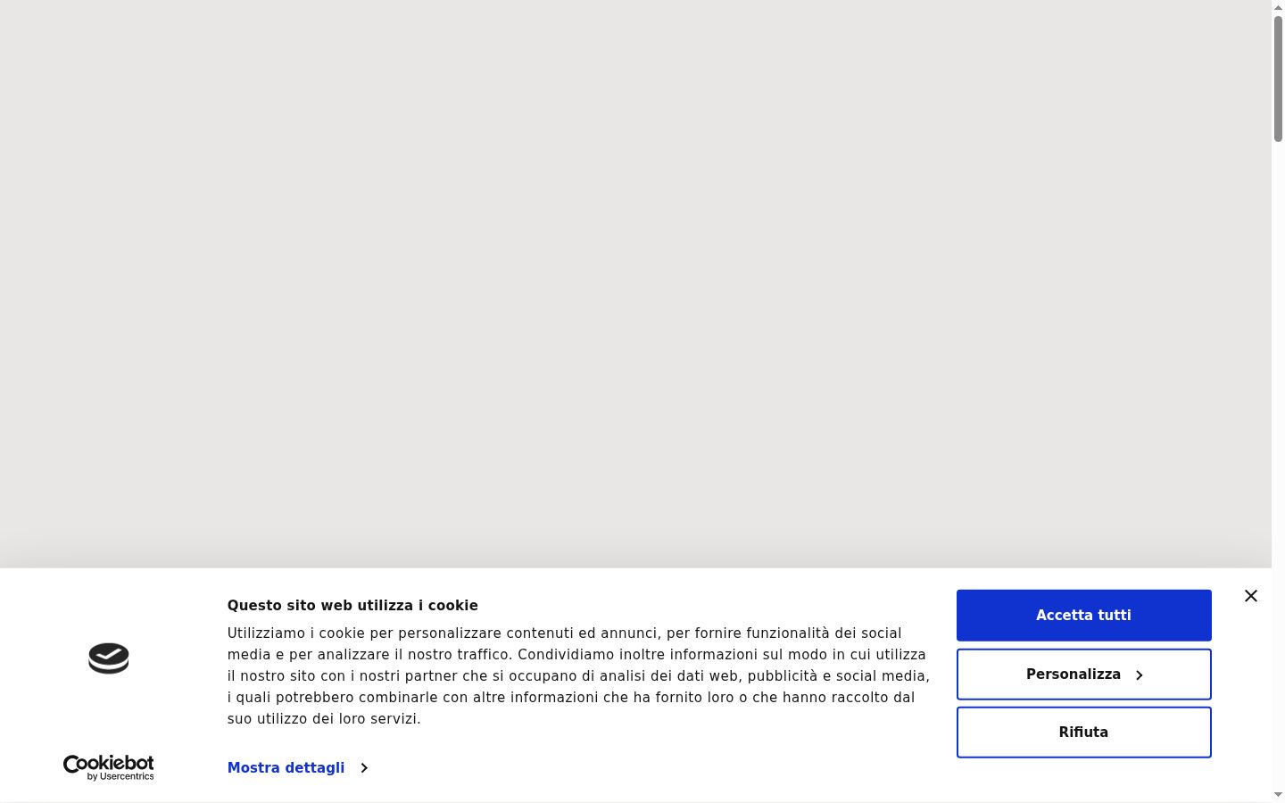 Screenshot del banner di consenso mostrato prima di qualsiasi interazione