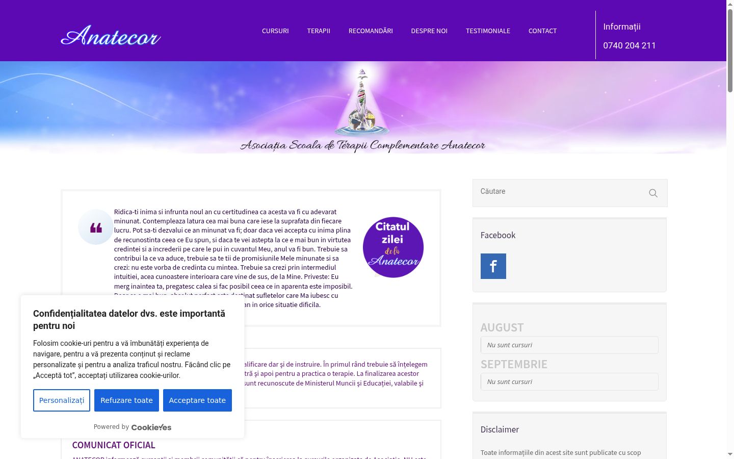 Screenshot del banner di consenso mostrato prima di qualsiasi interazione