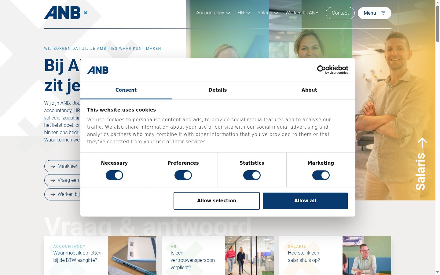 Screenshot del banner di consenso mostrato prima di qualsiasi interazione
