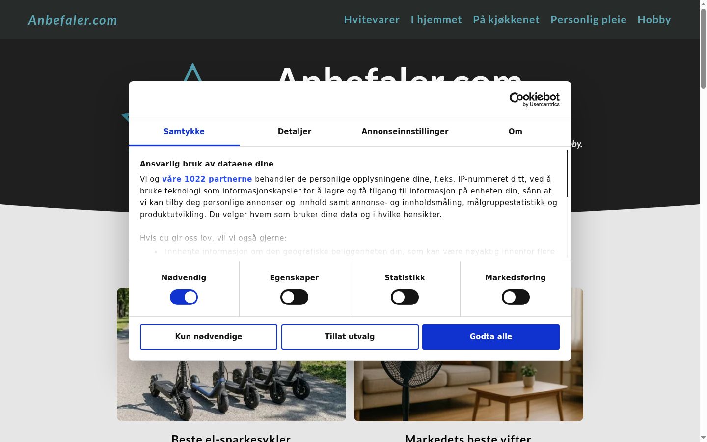 Snimka zaslona bannera za privolu prikazanog prije bilo kakve interakcije
