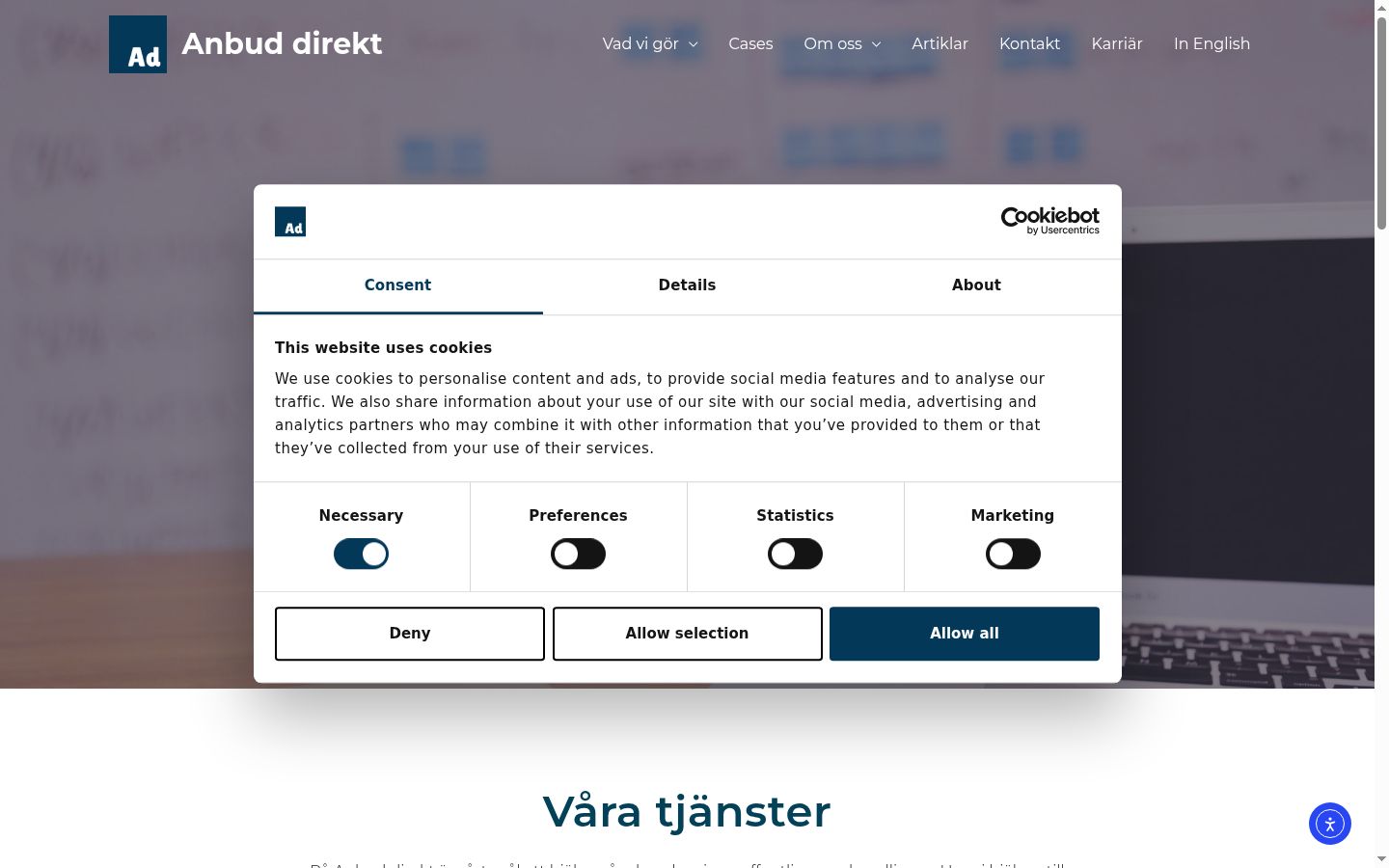 Screenshot des Einwilligungsbanners vor jeglicher Interaktion