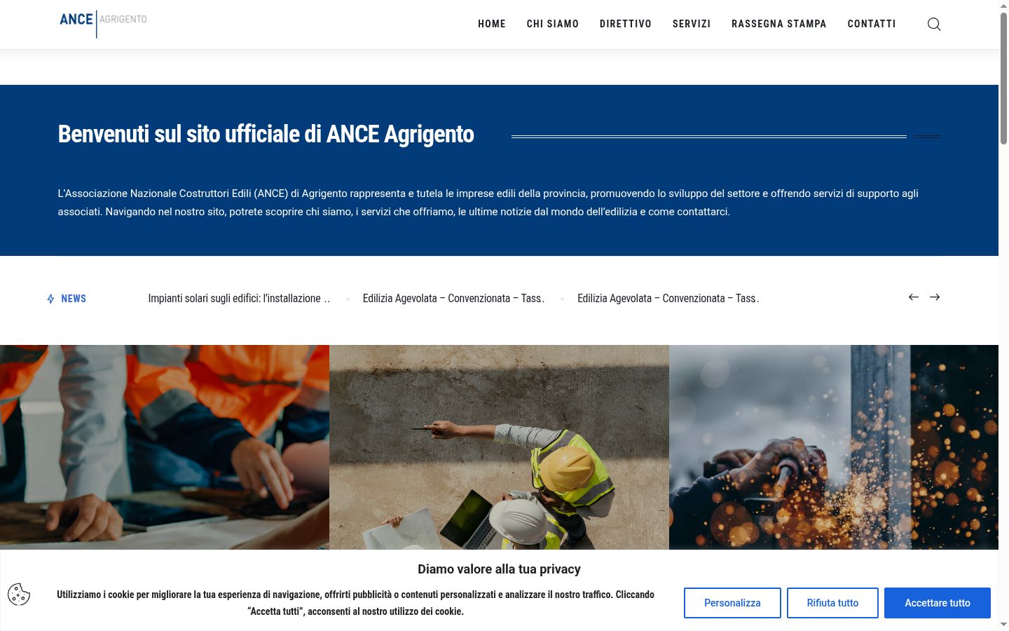 Screenshot del banner di consenso mostrato prima di qualsiasi interazione