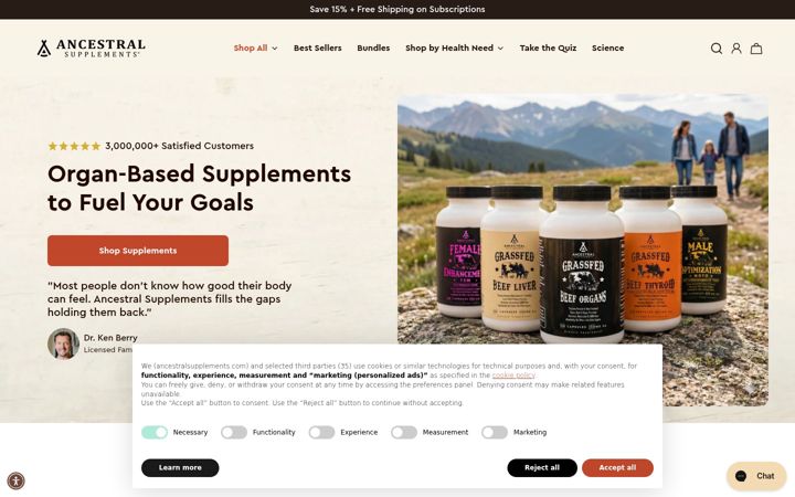 Screenshot von ancestralsupplements.com