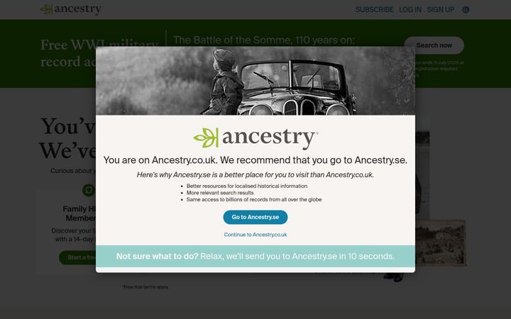 Screenshot of ancestry.co.uk