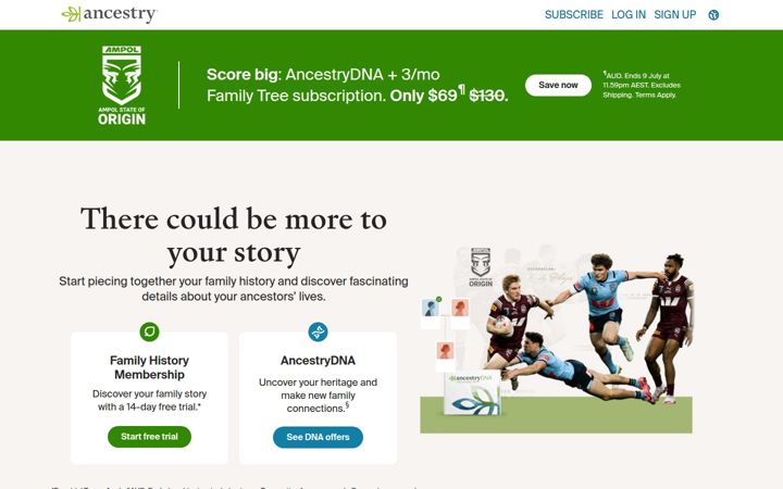 Kuvakaappaus sivustosta ancestry.com.au