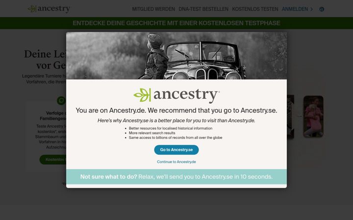 Ekraanipilt saidist ancestry.de