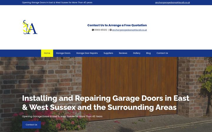 Screenshot of anchor-garagedoors.co.uk