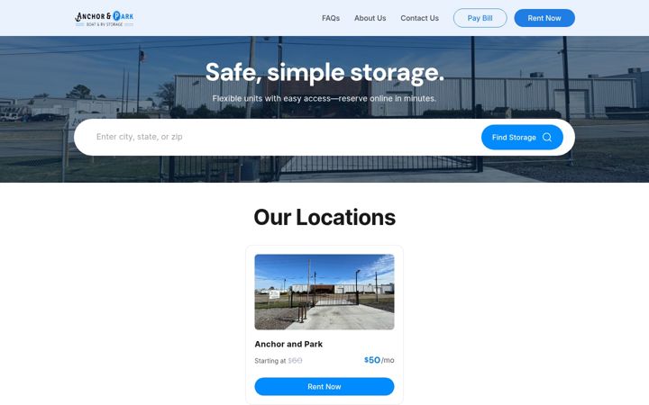 Screenshot of anchorandparkstorage.com
