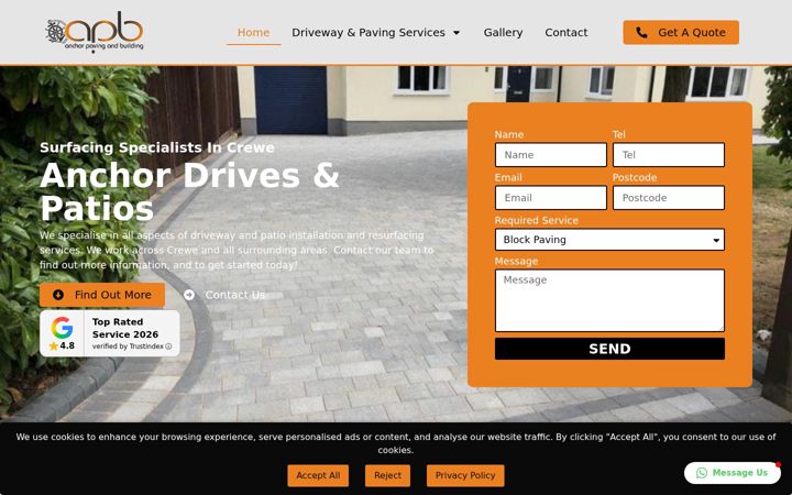 Screenshot of anchordrivesandpatios.co.uk
