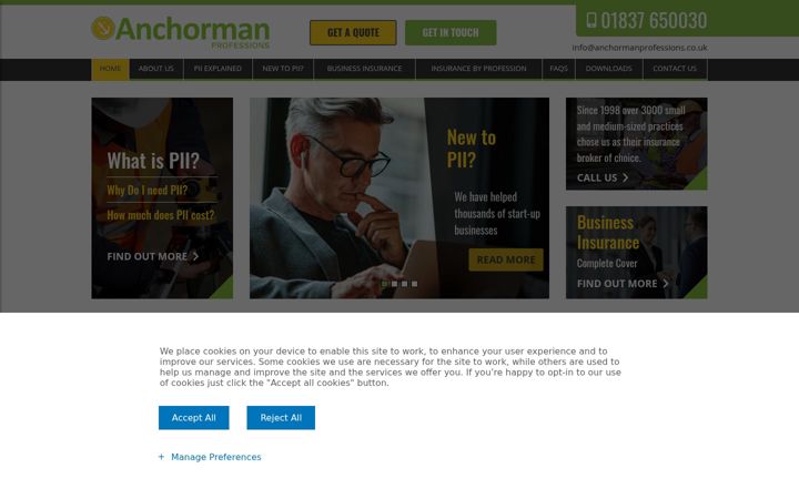 Captura de ecrã de anchormaninsurance.co.uk