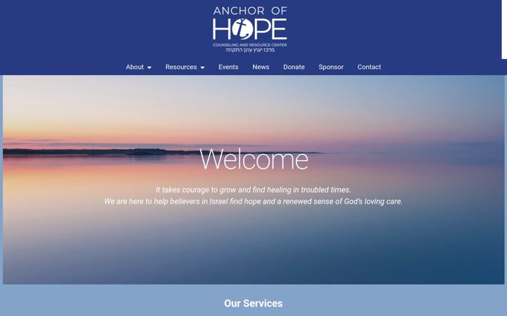 Screenshot of anchorofhope.org.il