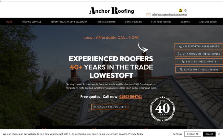 Captura de ecrã de anchorroofingservices.co.uk